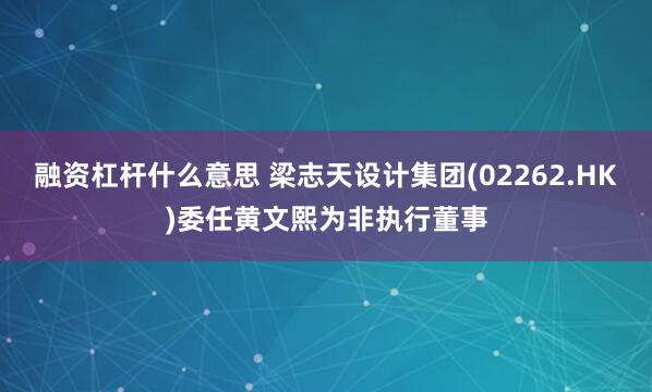 融资杠杆什么意思 梁志天设计集团(02262.HK)委任黄文熙为非执行董事